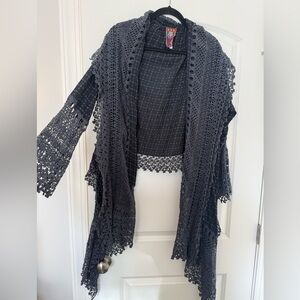 Johnny Was Charcoal Crochet Women Sweater